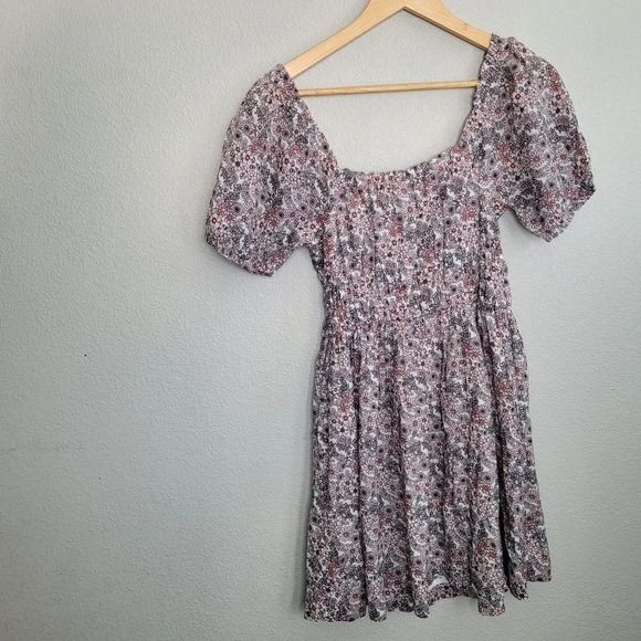 BP. Women's Mini Dress XS Floral Boho Babydoll Cotton Short Sleeve Square Neck - Picture 2 of 7